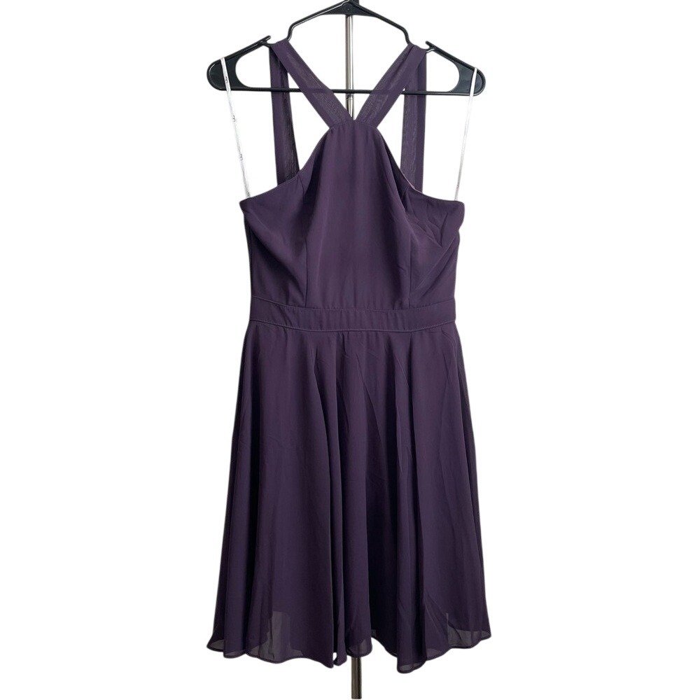 Lulus Purple Halter Skater Dress Party Forevermore Formal Wedding Cute Guest S